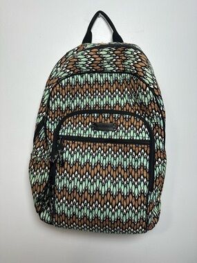 Vera Bradley Quilted Backpack Sierra Stream Mint, Brown & Black Geometric Print